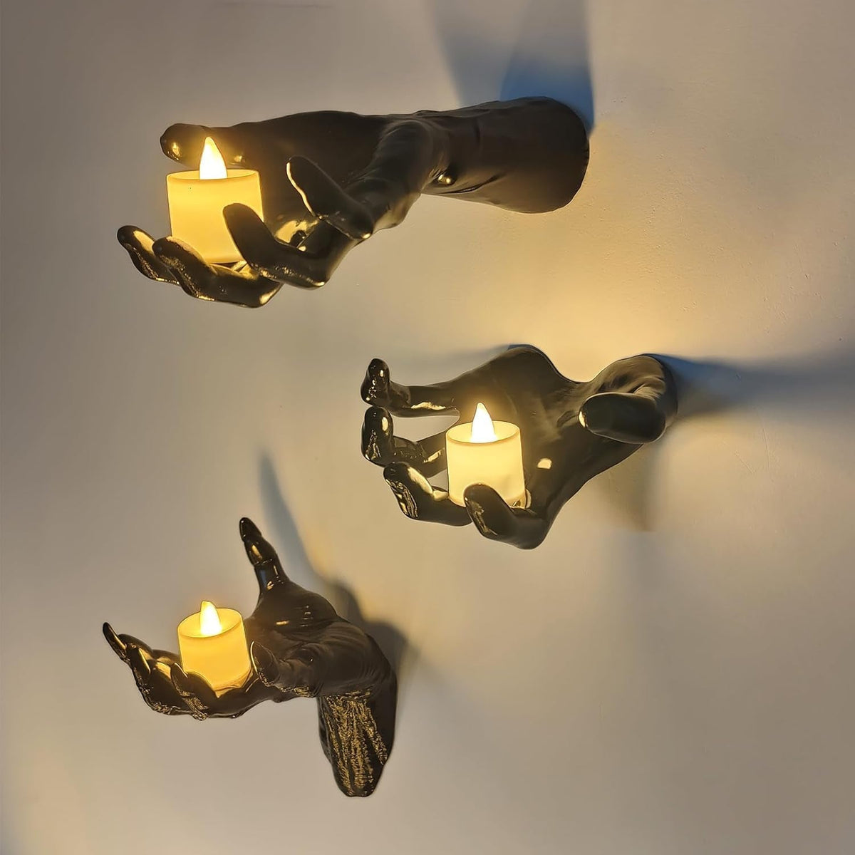 π» Ghost Hand LED Candle Holder Set β 3-Piece Gothic Halloween Wall Decor