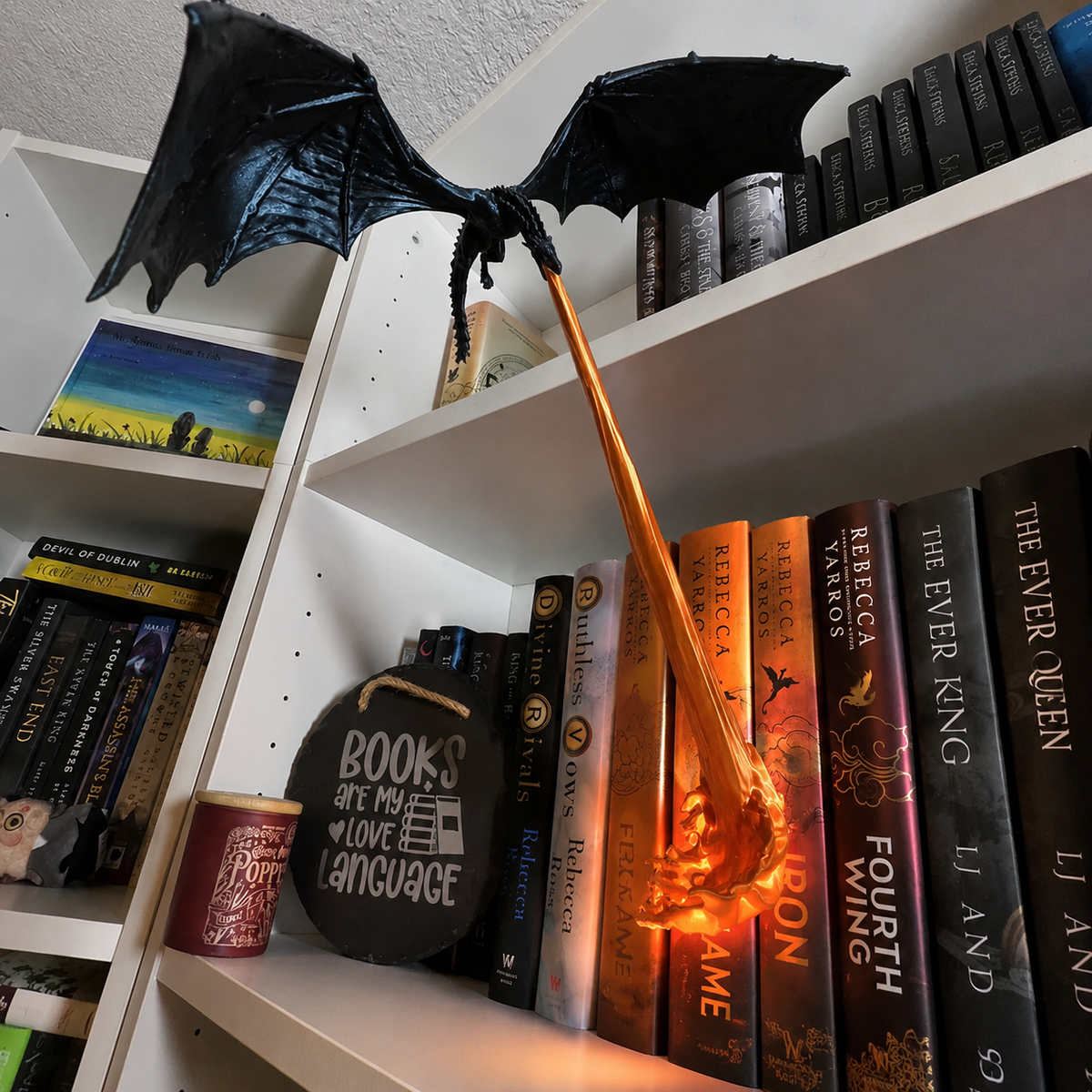 π Fire-Breathing Dragon Bookshelf Decor Lamp + LED Flame Light Kit
