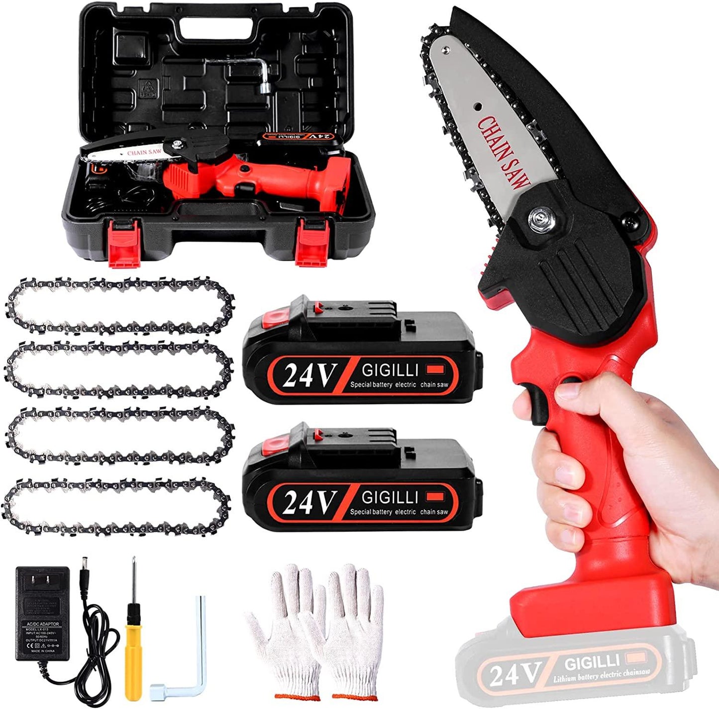 Woosir Upgraded 24V Mini Chainsaw With 2 Batteries 2 Chain