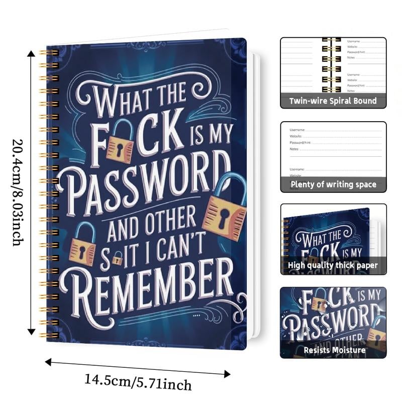 📅Funny Password Notebook - Spiral Bound with Lock Icons