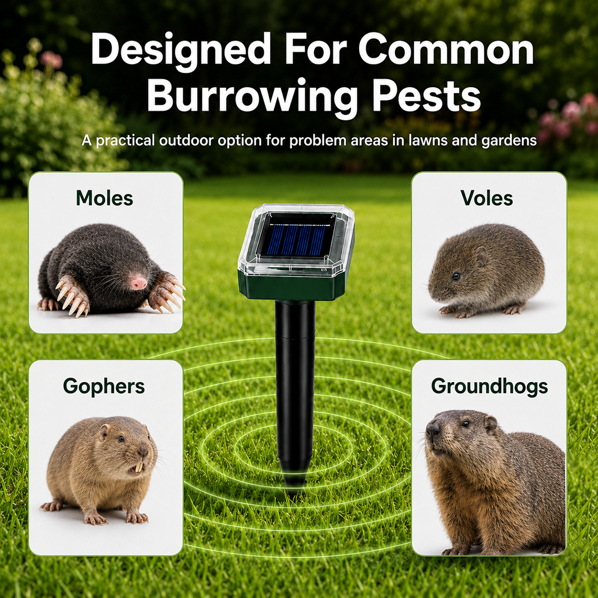 Solar Powered Waterproof Screw Mole Repellent