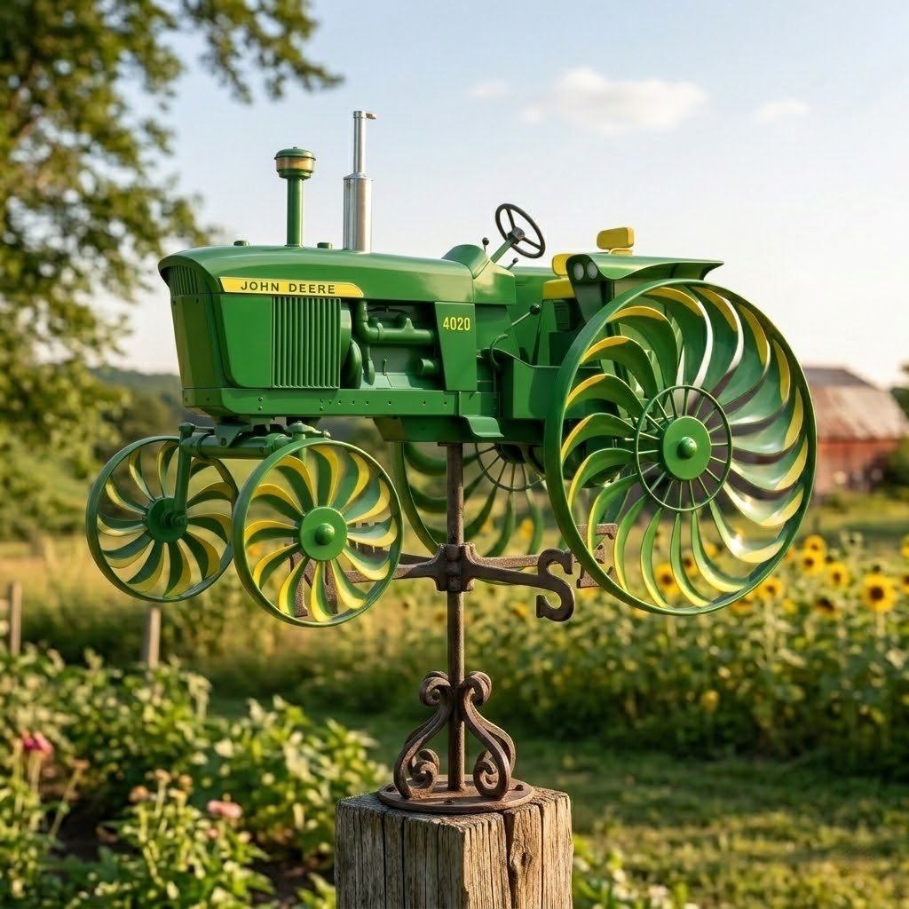 Green Tractor Garden Wind Spinner