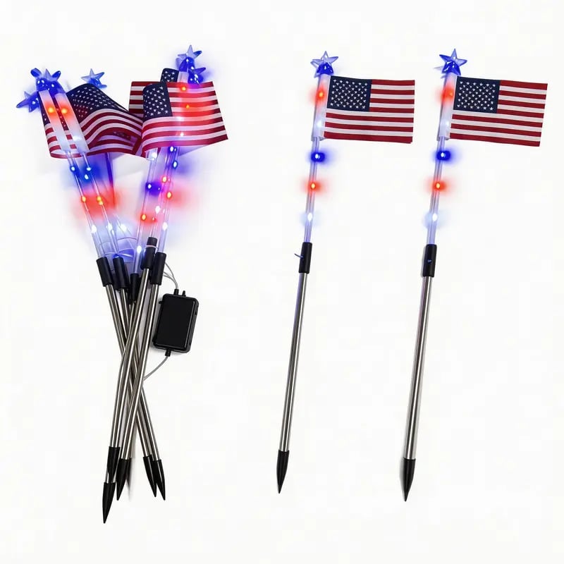 8 Solar American Flag Pathway Lights for 250th Independence Celebration