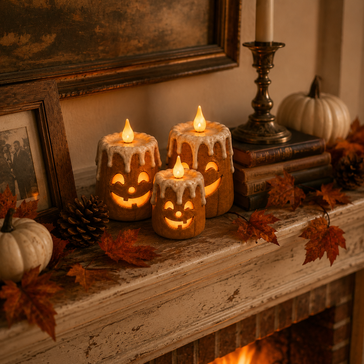 3-Piece Set Cozy Lighted Pumpkin Candles