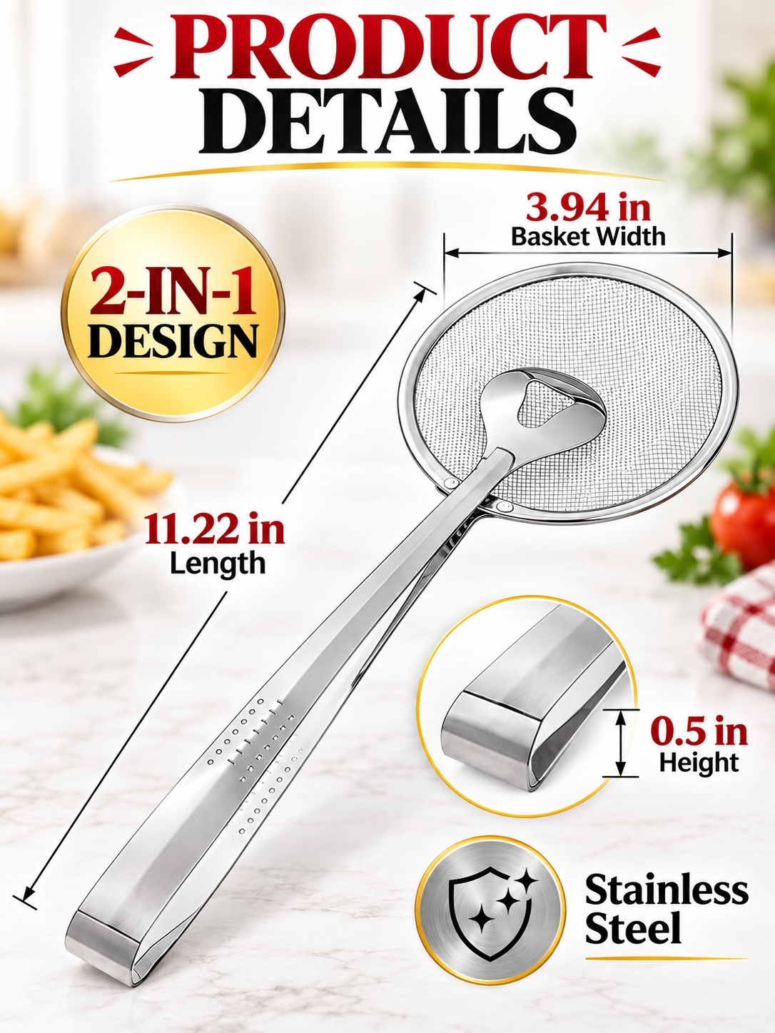 π³ Kitchen Deal β 2-in-1 Frying Strainer Tongs