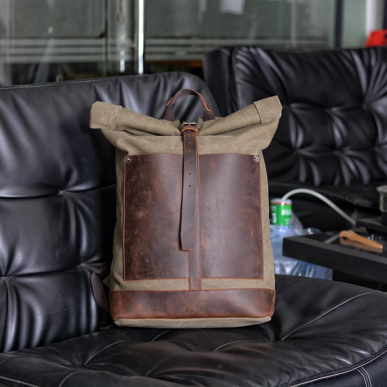 Vintage Cotton Canvas Roll Top Backpack