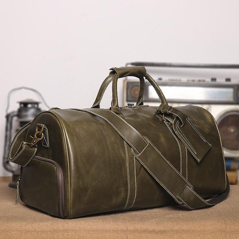 Leather Weekender Travel Bag with Shoe Compartment