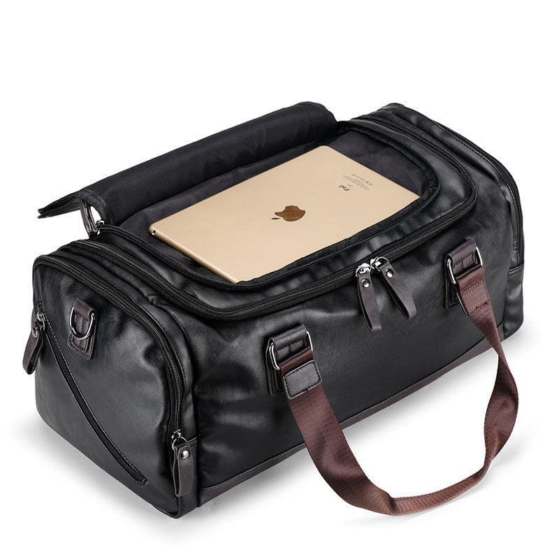 Mens PU Leather Gym Bag Sports Duffel Travel Luggage