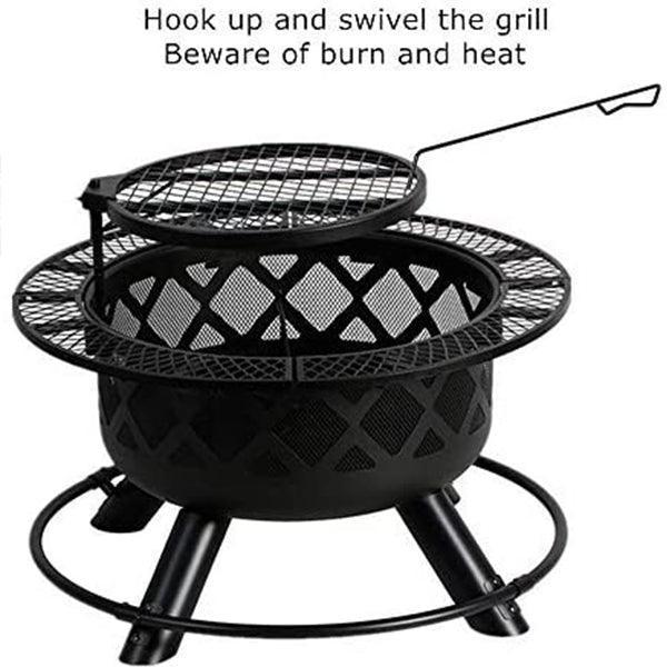 Round Wood Fire Pits With Grills 32 Inch