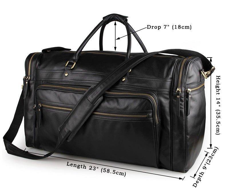 Black Leather Travel Duffle Bag Mens Large