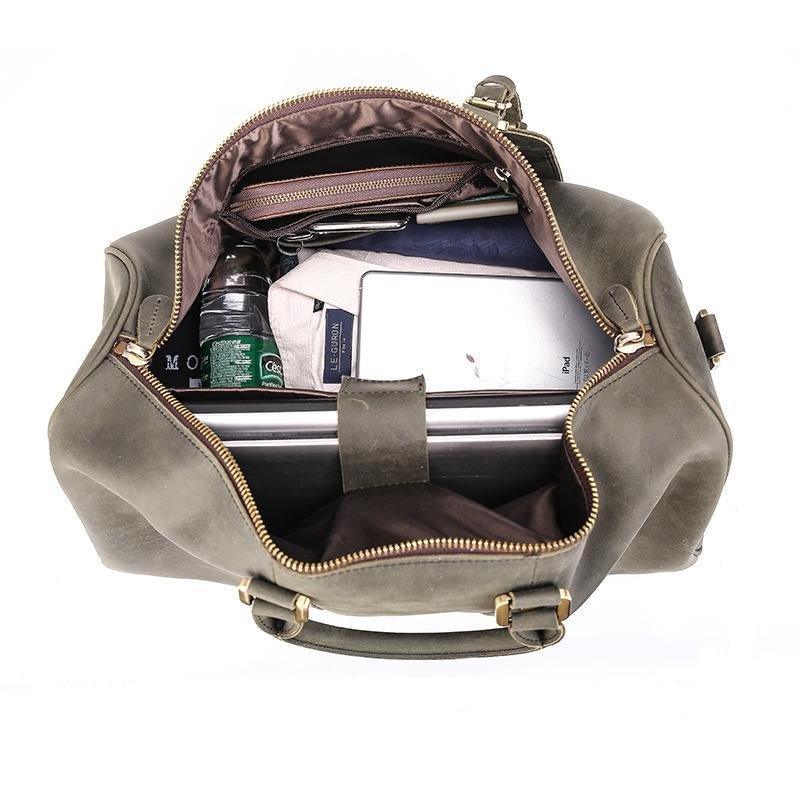 Woosir Handmade Full Grain Leather Duffle Bag Army Green