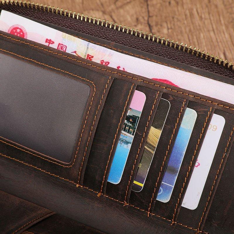Woosir Leather Money Clip Card Holder With Double Zipper