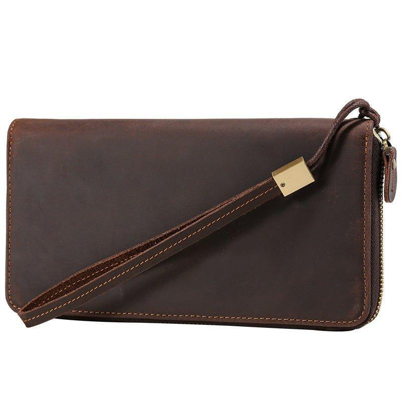 Woosir Long Wallets Brown Crazy Horse Leather for Men