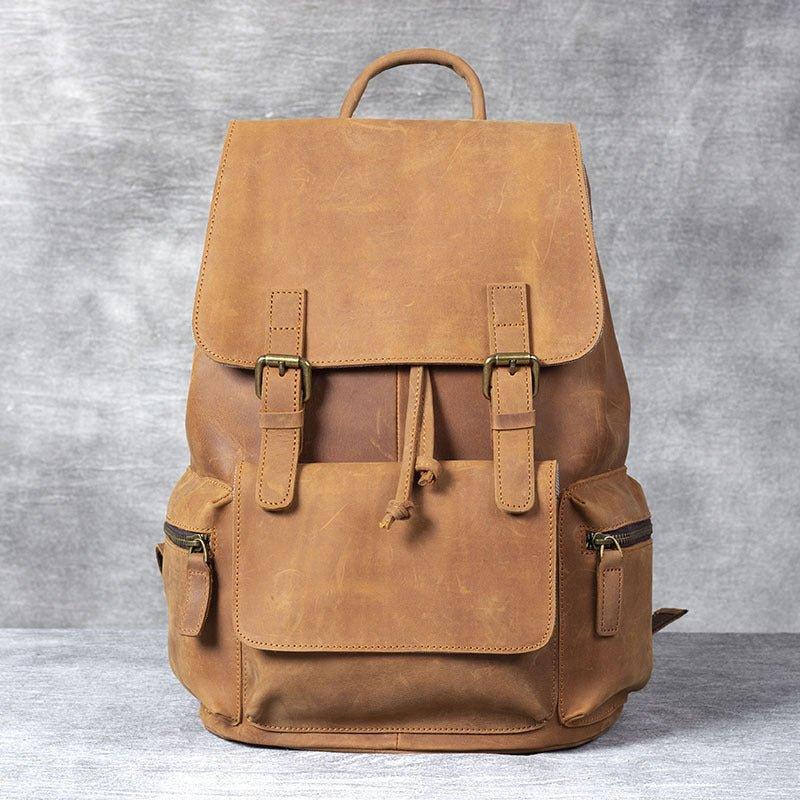 Real leather Backpack Vintage Drawstring