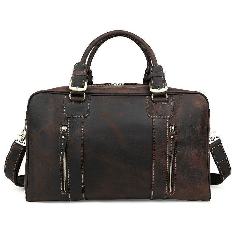 Mens Vintage Leather Duffel Travel Weekender Bag