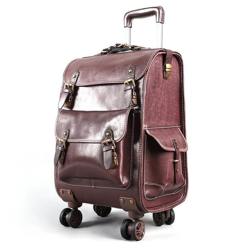 Woosir Rolling Vintage Leather Luggage Suitcase 22 Inch