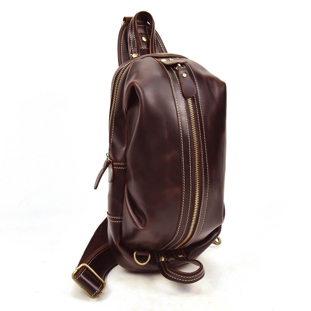Mens Shoulder Sling Backpack Genuine Leather