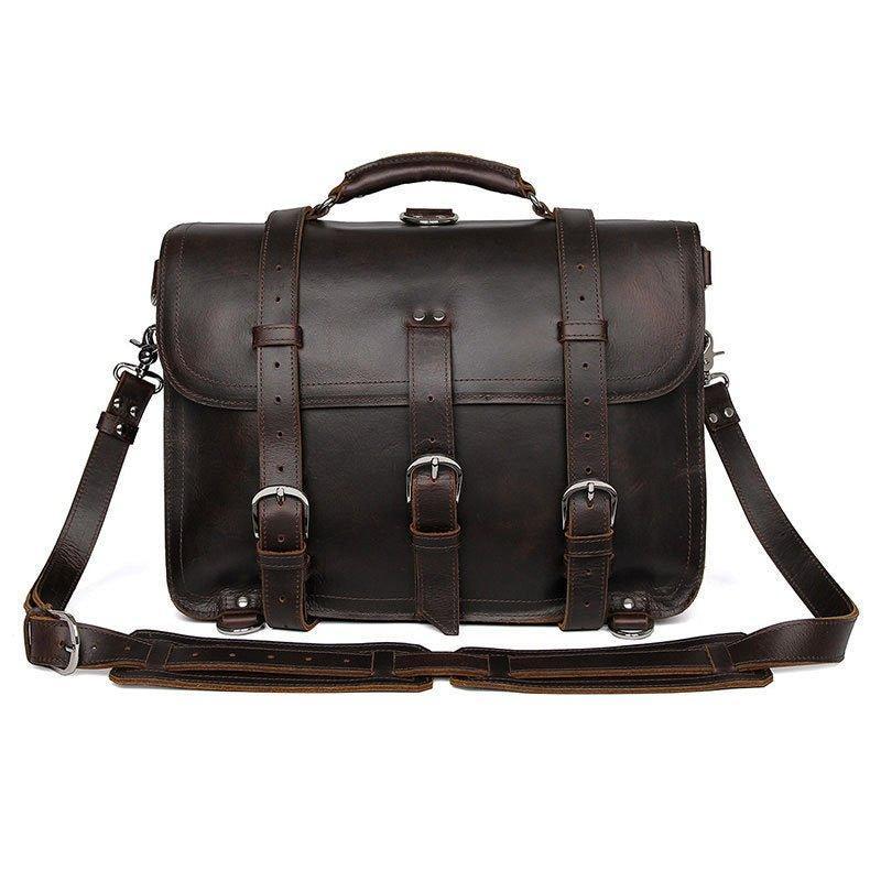 Woosir Thick Cowhide Leather Briefcase Messenger Bag 16 Inch