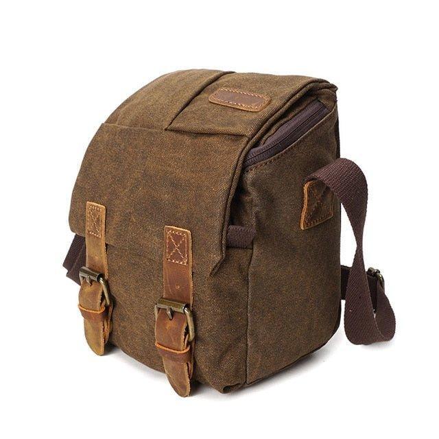 Vintage Canvas Leather Trim Shockproof Camera Messenger Bag