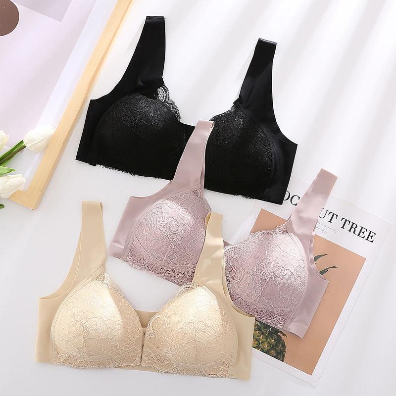 Libiyi Women's Plus Size Lace Wide Straps Wireless Bra Front Closure Push Up Bras - Libiyi