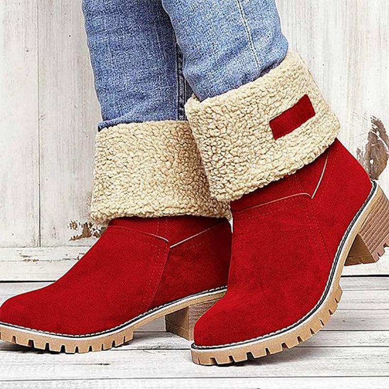 Libiyi Women's Chunky Heel Round Toe Snow Boots - Libiyi