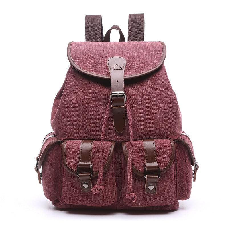 School Cotton Canvas Backpack With Multiple Pockets