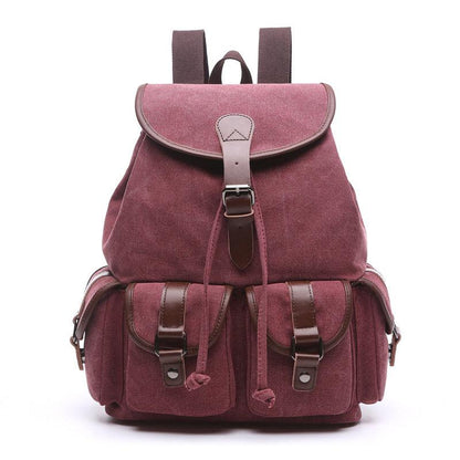 School Cotton Canvas Backpack With Multiple Pockets