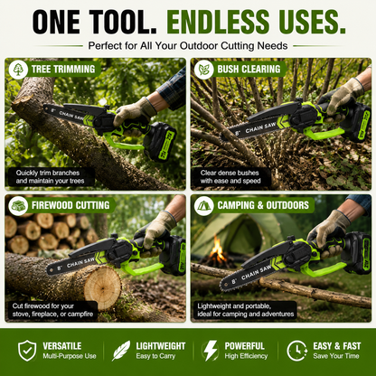 Mini Chainsaw 🔋 8-Inch Portable Electric Chainsaw for Tree Trimming & DIY URL Handle