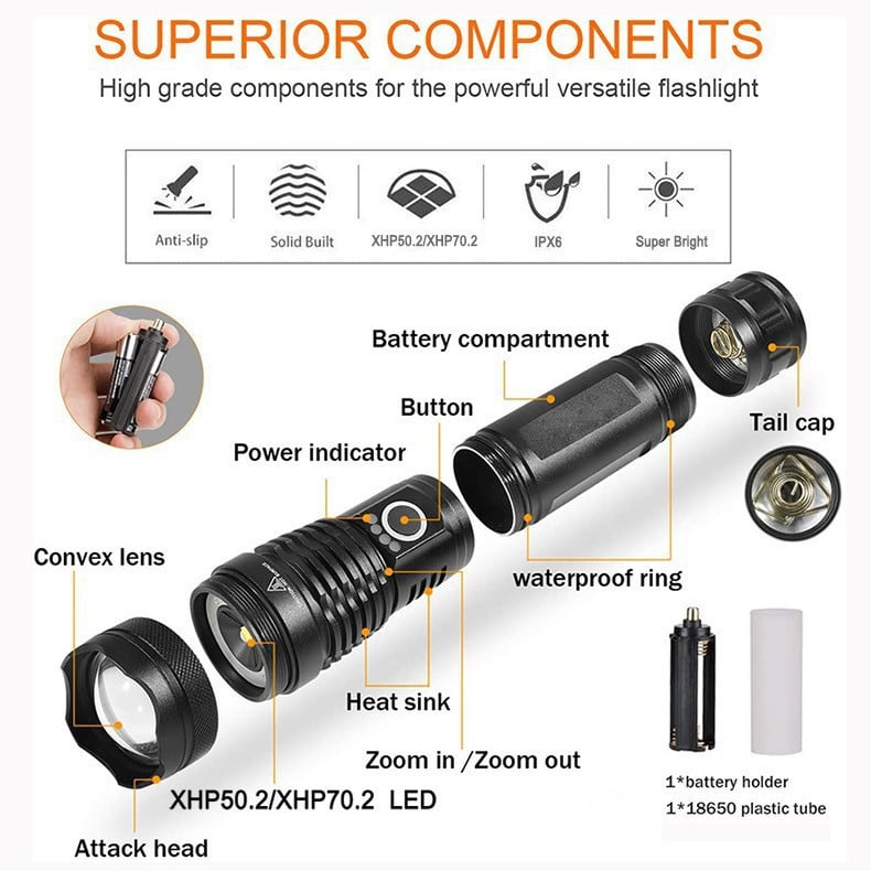 ✨Rechargeable LED Flashlight - High Lumen, Waterproof, Ultra Bright Flashlight for Emergencies