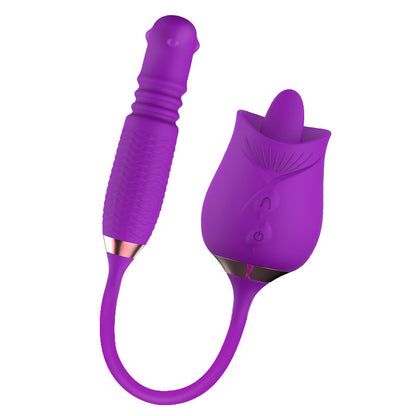 Lurevibe - Purple Rose Toy Rotating Pearls Telescopic Tongue-licking Vibrator