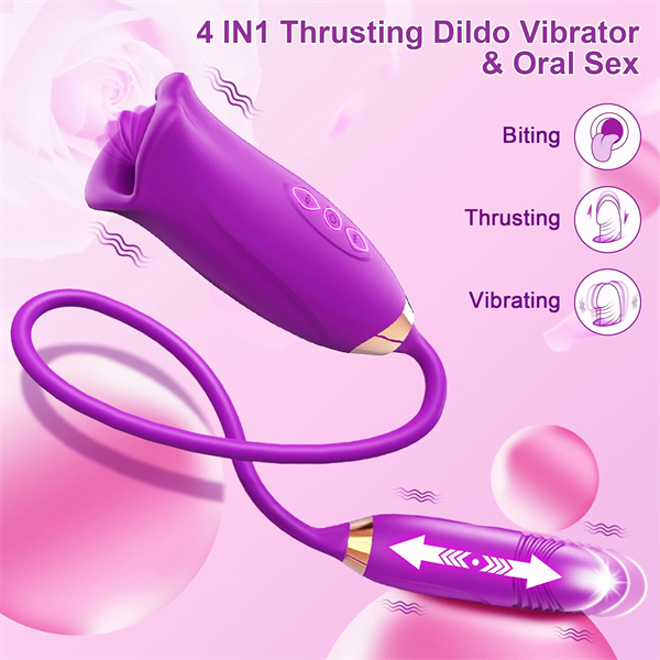 Lurevibe - Rose Muncher Rose Kiss Tongue Vibrator With Thrusting Dildo Vibrator