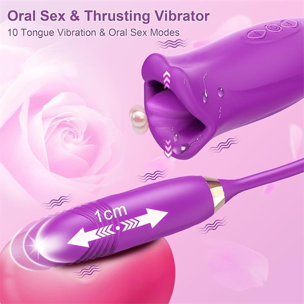 Lurevibe - Rose Muncher Rose Kiss Tongue Vibrator With Thrusting Dildo Vibrator