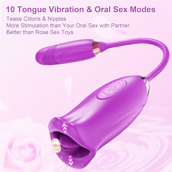 Lurevibe - Rose Muncher Rose Kiss Tongue Vibrator With Thrusting Dildo Vibrator