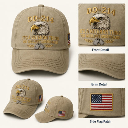 DD-214 Veteran Embroidered Cap with Free Pride Coin