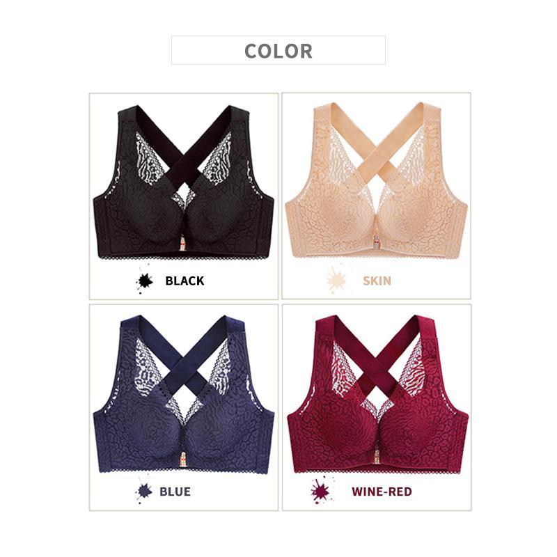 Libiyi-Wireless Front Closure Criss Cross Straps Lace Bras