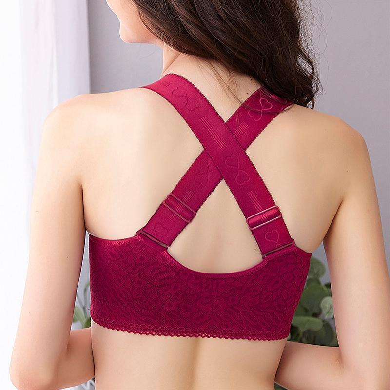 Libiyi-Wireless Front Closure Criss Cross Straps Lace Bras