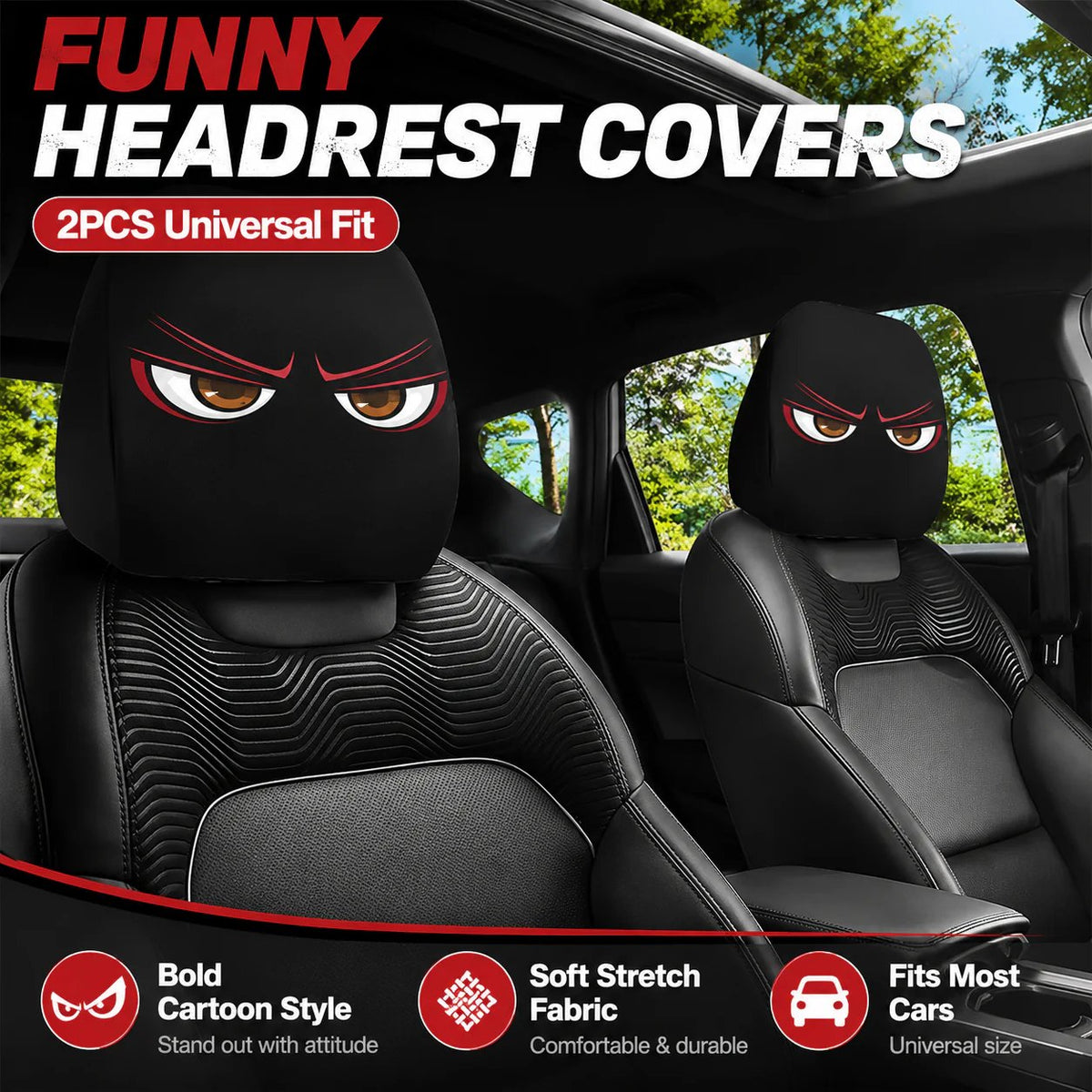 😆 Funny Cartoon Car Headrest Covers – 2PCS Universal Fit