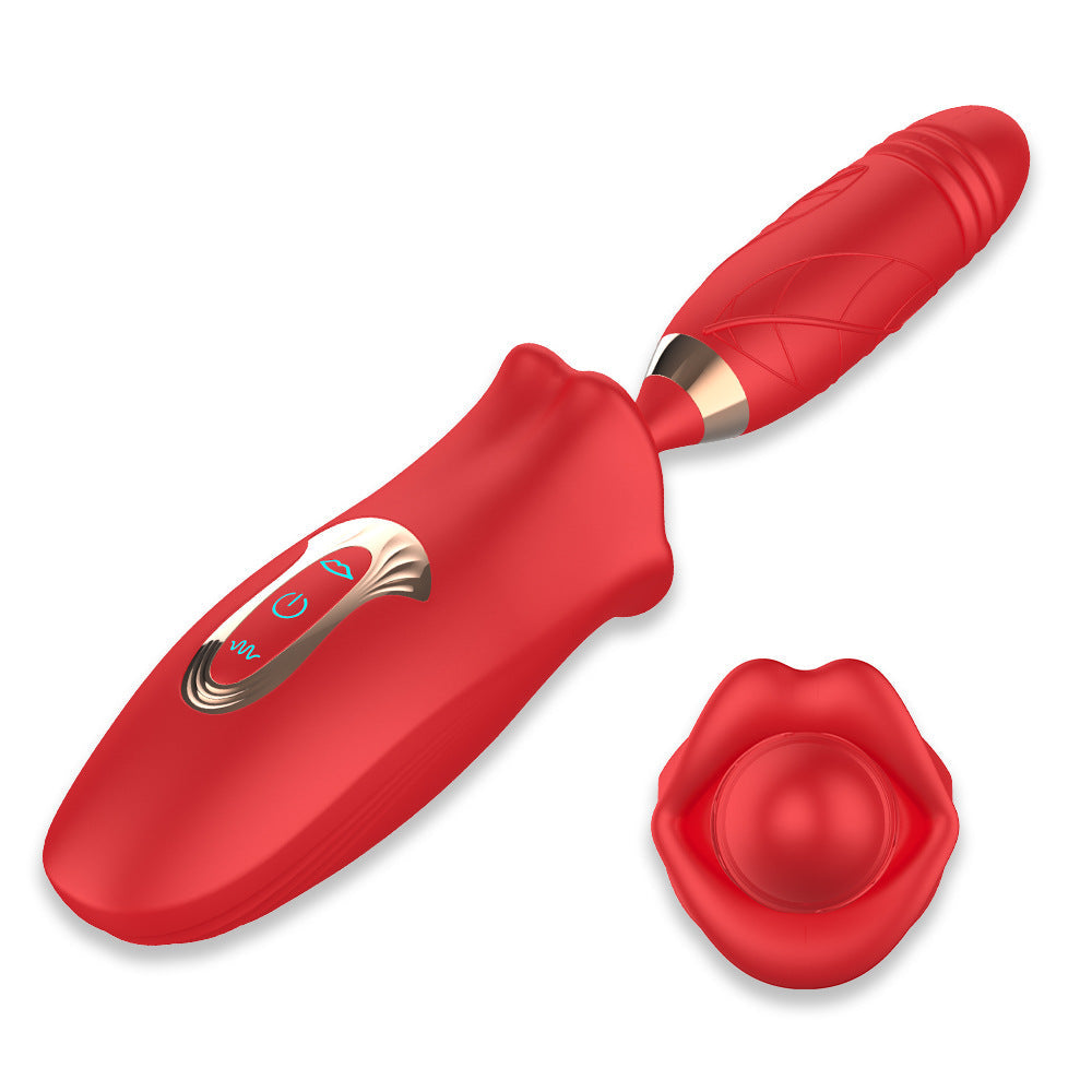 Rose Muncher Lip Tongue Suction Vibrator With Thrusting Dildo Vibrator