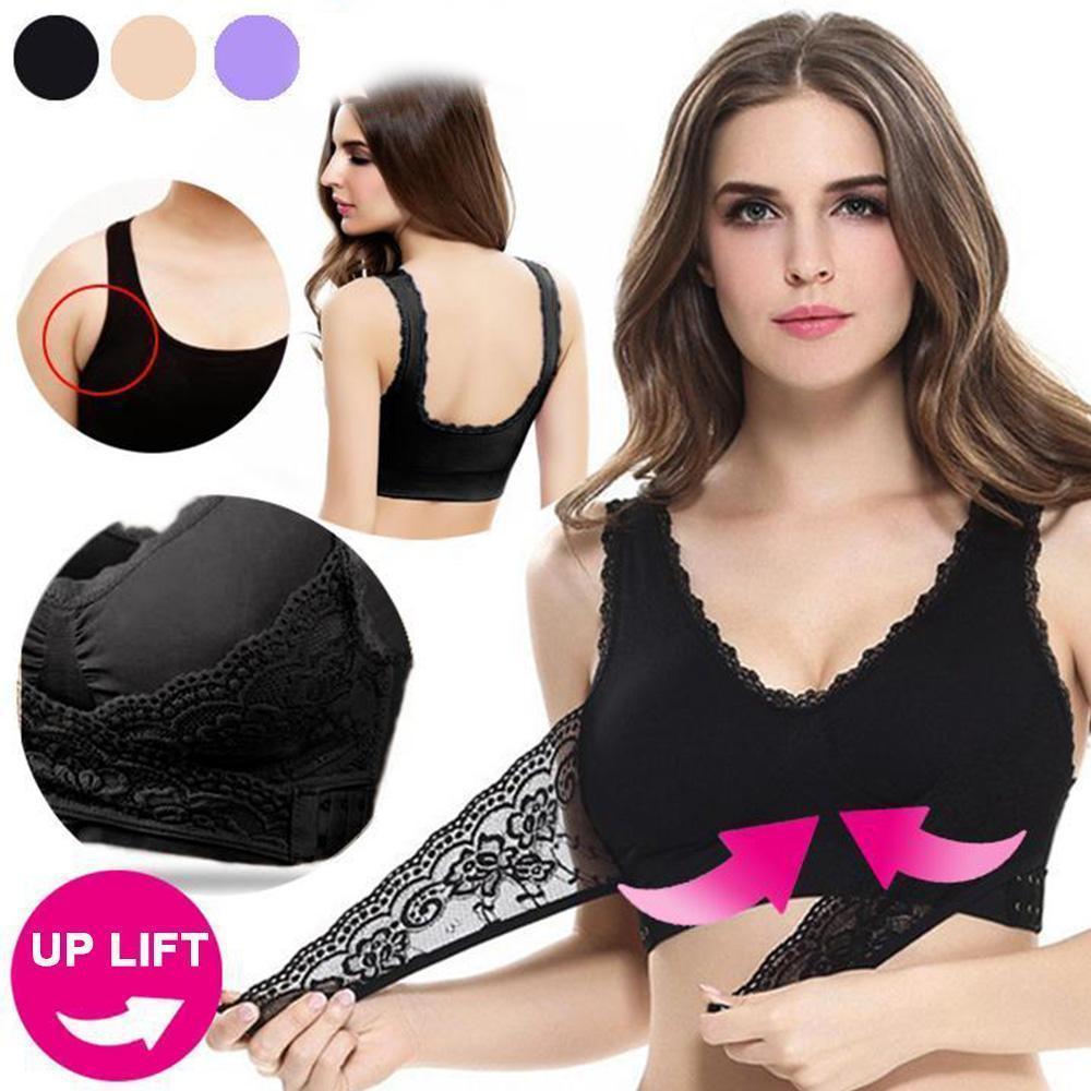 Libiyi-Wireless Front Cross Buckle Lace Lift Bra