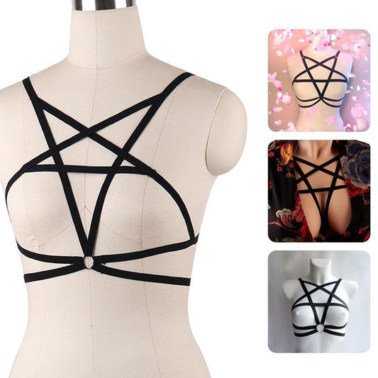 Libiyi-Women Sexy Five-Pointed Star Shape Elastic Cage Bra Cupless Bra Bustier