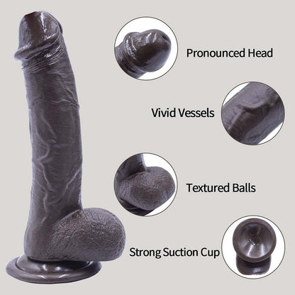 Strap-on Dildo Realistic Silicone Dildo with Wearable Sex Harness for Couple Pegging Women Lesbian Sex Fun, 7.6'' (Black)