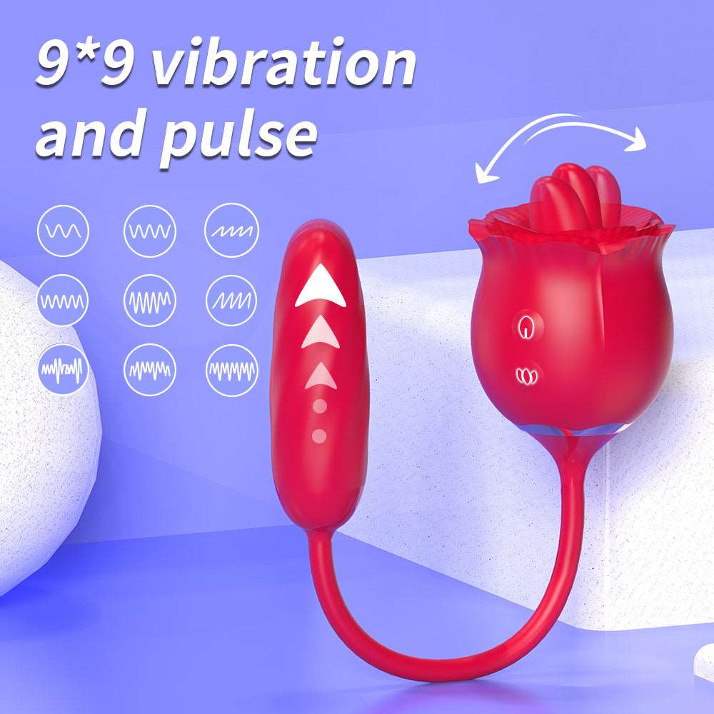 2 In 1 Rose Toy Thrusting Dildo Vibrator With 9 Tongue Licking 9 Thrusting Vibrating