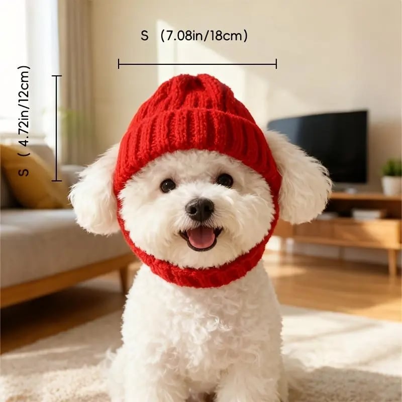 🔥 BUY 2 GET 1 FREE - 🐾Red Wool Knit Dog Beanie with Ear Flaps – Warm Winter Hat