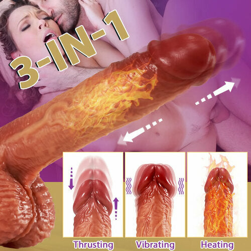 Lurevibe - 3-in-1 Thrusting 5 Vibrations 42 ℃ Heating Realistic Non-sticky Blush Dildo 9 Inch