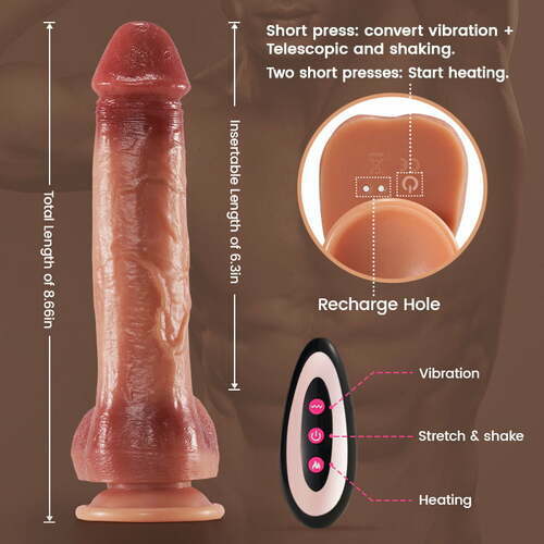 Lurevibe - 9 Vibrating 3 Thrusting & Swing Intelligent Heating Realistic Dildo Vibrator 6.3 Inch