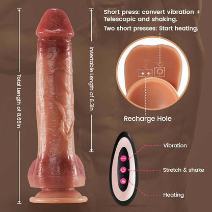 Lurevibe - 9 Vibrating 3 Thrusting & Swing Intelligent Heating Realistic Dildo Vibrator 6.3 Inch