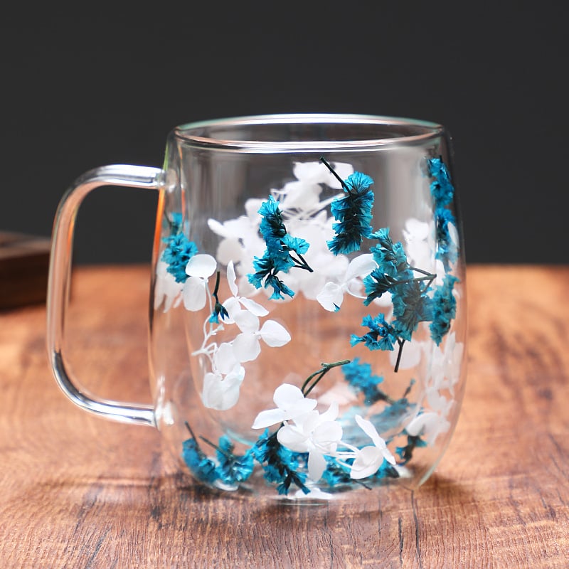 🎄🌸Transparent Double Glass Flower Tea Cup 350 ml