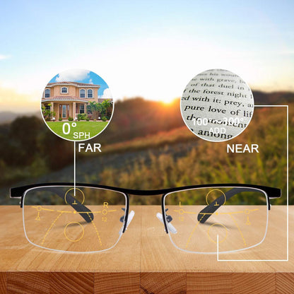 Titanium progressive far and near dual-use reading glasses-de