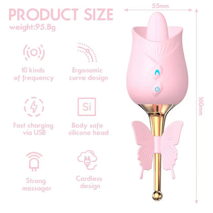 10-Frequency Vibration Tongue Licking Rose Vibrator