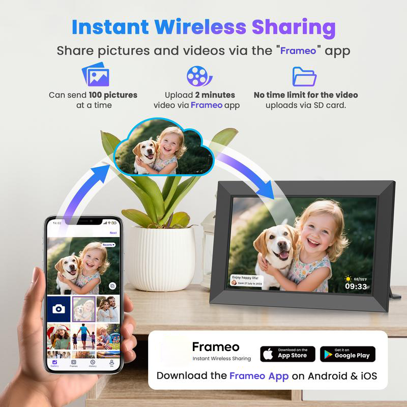 10.1" WiFi Digital Photo Frame – HD Touch Screen, 32GB Storage